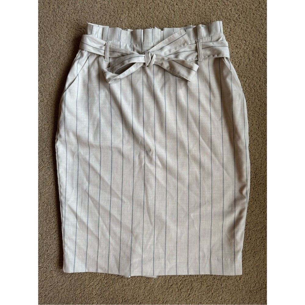 Banana Republic Paperbag Waist Pencil Skirt Pinstripe Tie Belt Petite 00P